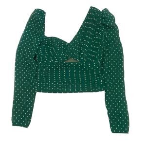 Self Portrait Dark Green Plumetis Top Women’s Size 2 Holiday Party Asymmetrical